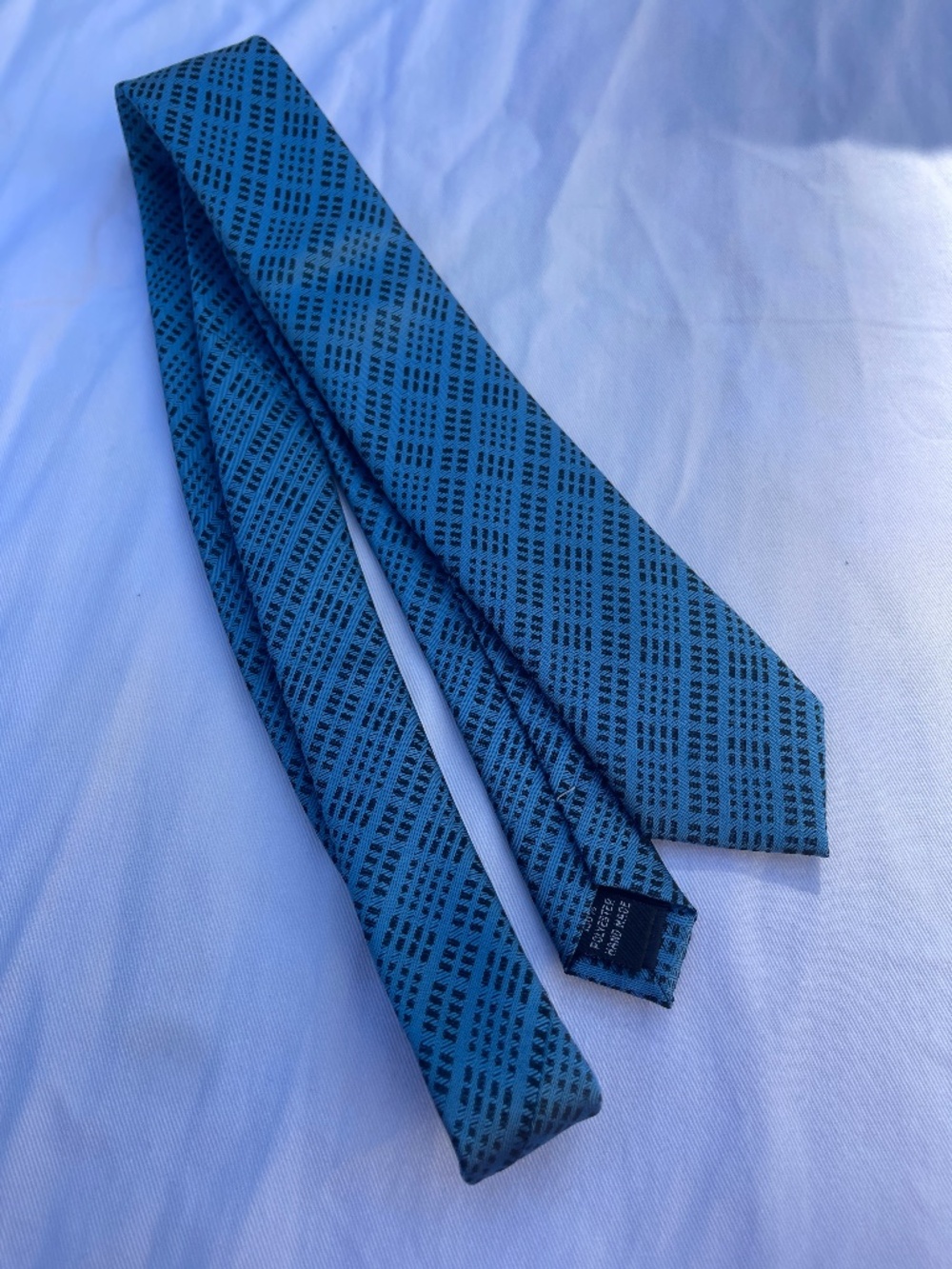 Joseph Lee Blue & Black Geometric Pattern Silk Blend Neck Tie Handmade Italy